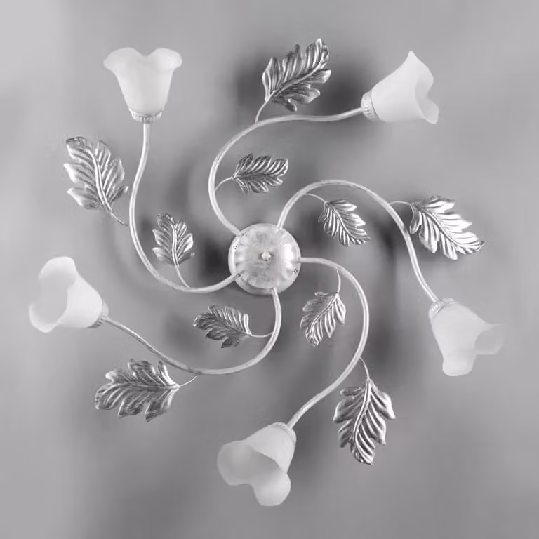 Plafoniera a 5 luci Marilena ONLI in metallo e vetro bianca e argento in stile Art Nouveau – 2