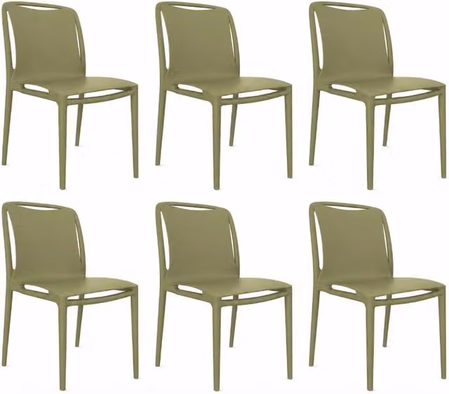 Velair Set 6 Sedie Polipropilene 51 x 52 x 81 cm Impilabili Verde Oliva