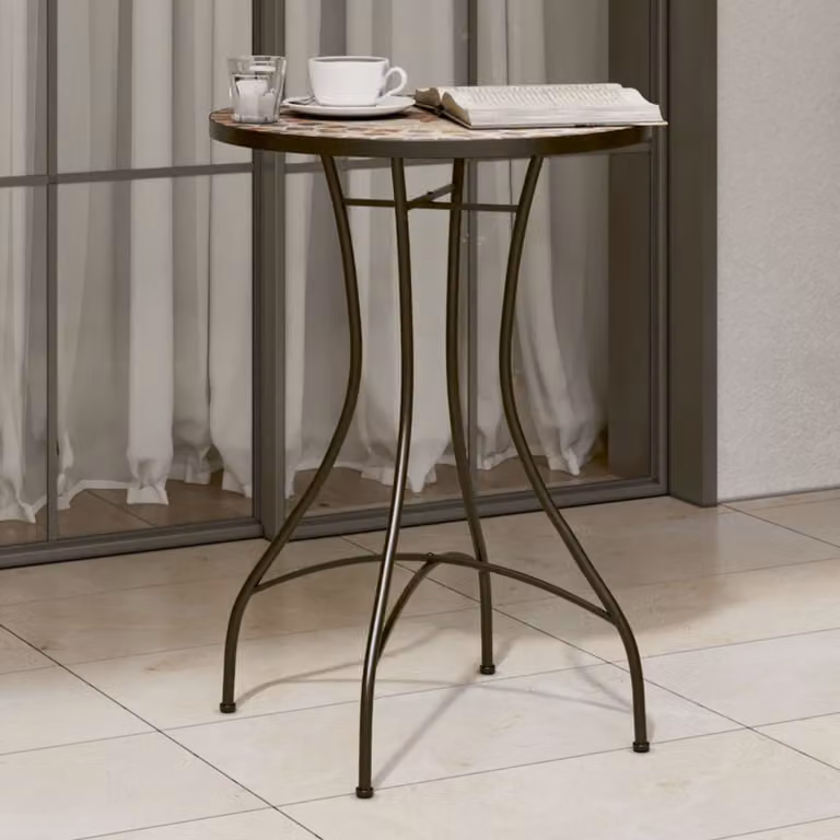 vidaXL Tavolino Bistrot Rotondo con Mosaico in Ceramica Multicolore, Arancione e Bianco