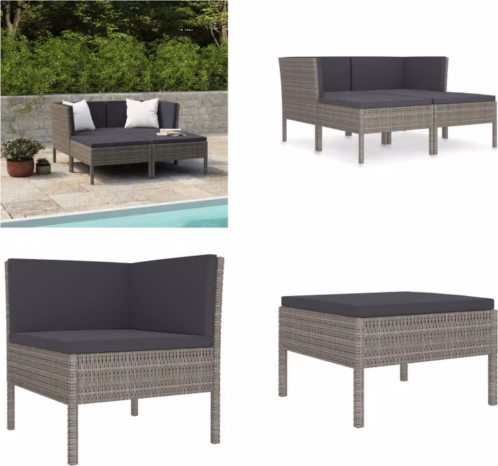vidaXL Set salotto da giardino 4 pezzi con cuscini in poly rattan grigio - Set di mobili da giardino - Set di mobili da giardino - Set di mobili da giardino - Set da giardino