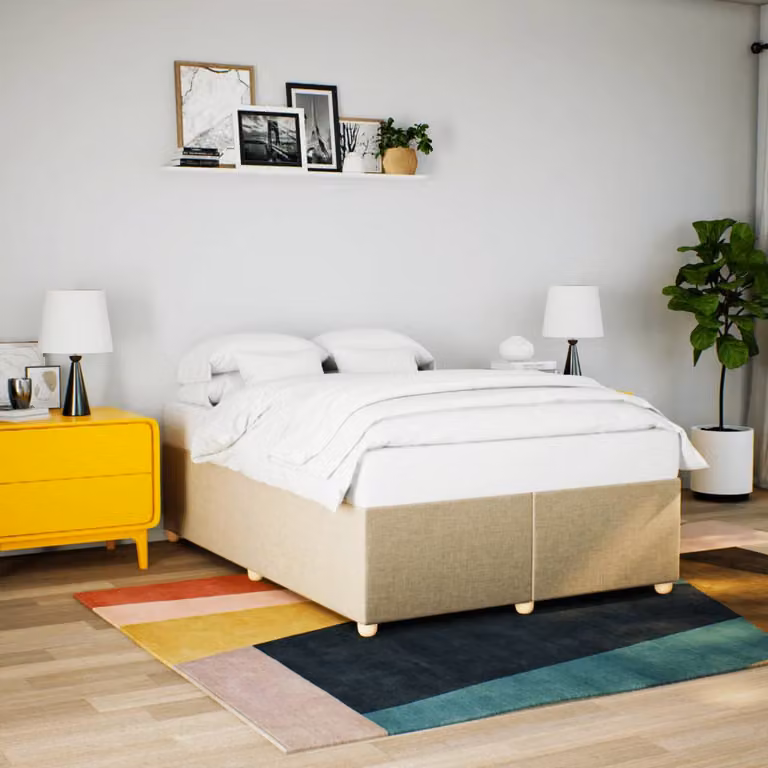vidaXL Giroletto senza Materasso in Tessuto Beige L/P/H: 140 x 190 cm