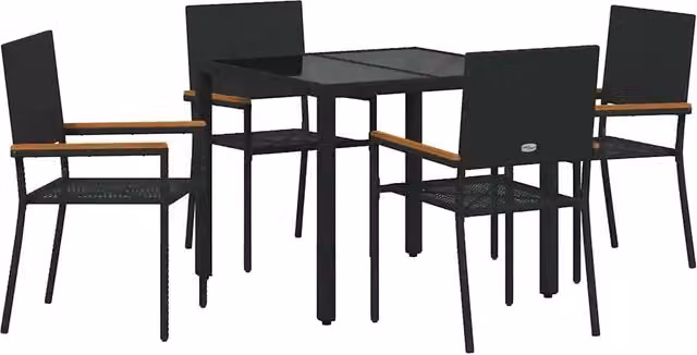 Set da Pranzo per Giardino 5 pz | Set Salotto da Giardino Nero polyrattan