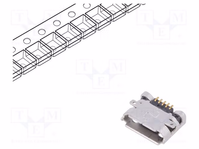 5 connettori a pin: 5 USB Micro-B, orientamento orizzontale, USB 2.0, codice prodotto 10118192-0001LF, compatibile con USB e IEEE1394