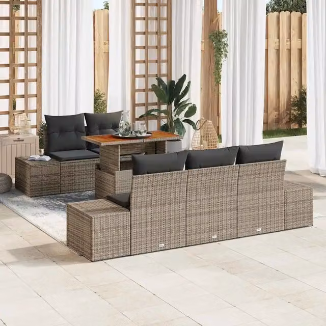 Set Divano da Giardino 6 pz Grigio Poly Rattan 3358638