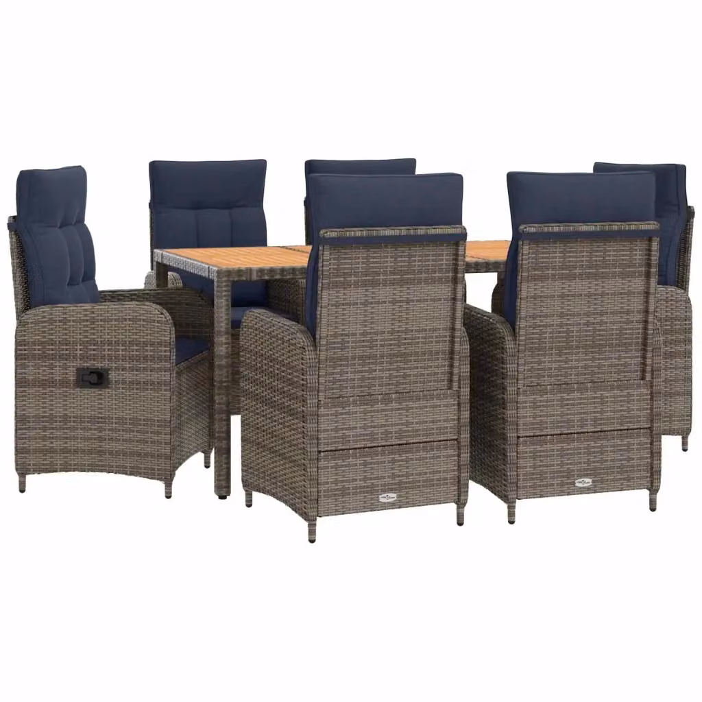 Set da pranzo per esterni vidaXL in polyrattan e legno di acacia con 7 pezzi blu – 2