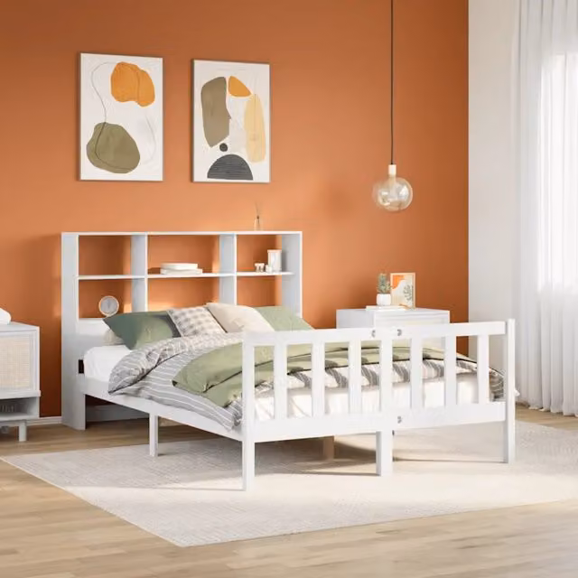 Letto Libreria senza Materasso Bianco 160x200 cm Legno di Pino 3321709