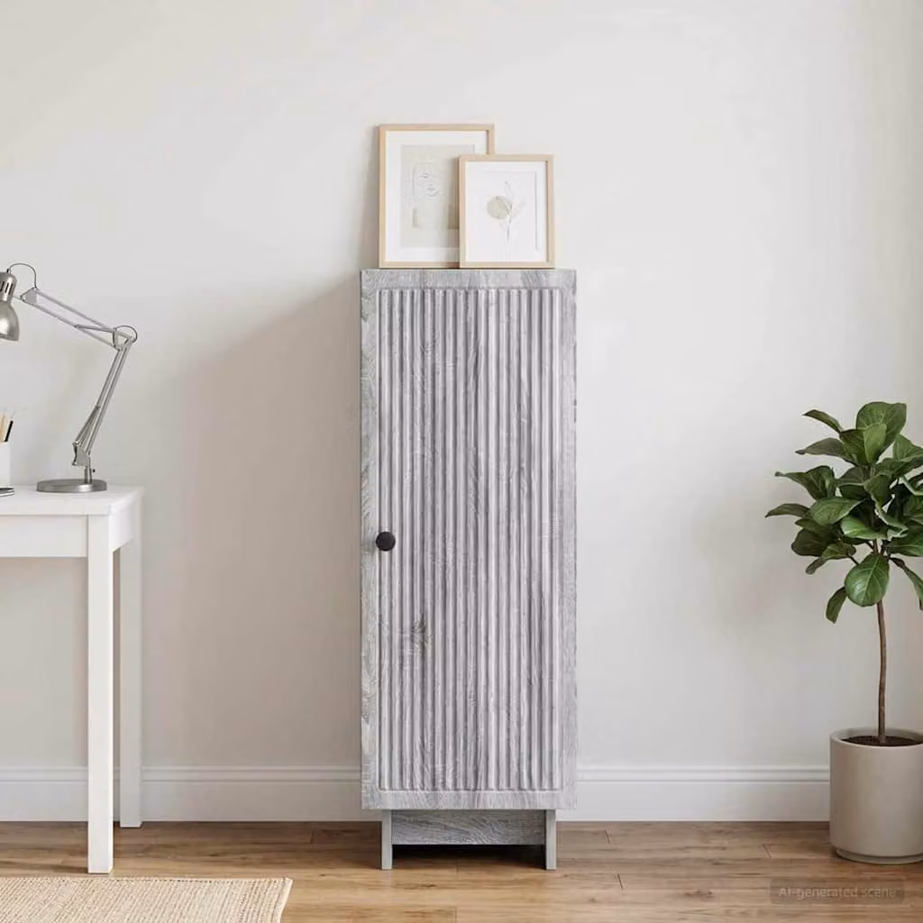 Credenza moderna vidaXL in legno ingegnerizzato e metallo, colore grigio, L: 33 cm, P: 34,5 cm, H: 90 cm