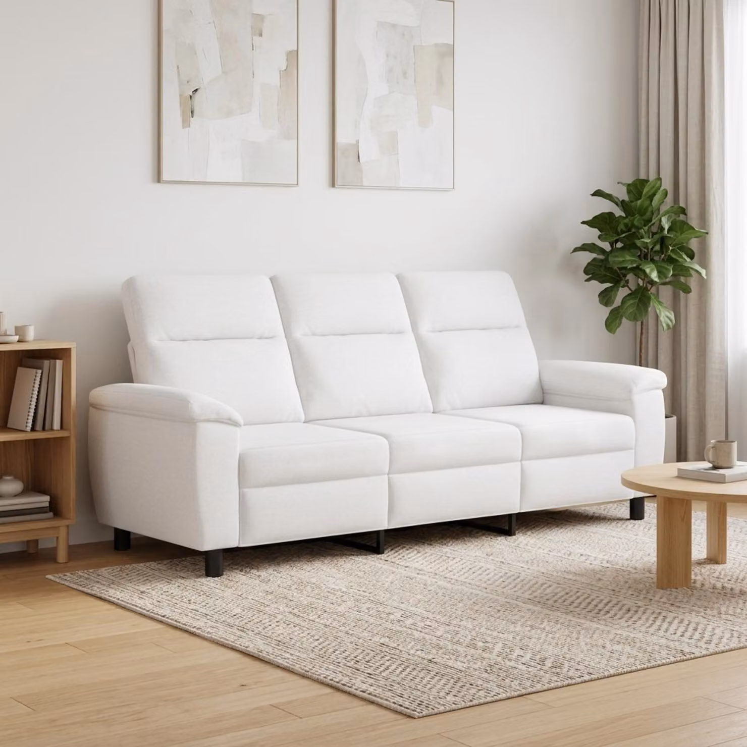 Divano moderno lineare vidaXL in tessuto bianco con struttura in metallo L: 214 cm, P: 90 cm, H: 95 cm