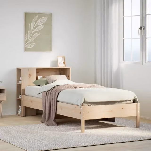 Letto con libreria e ripiani laterali vidaXL in legno di pino naturale stile rustico L/P/H: 190 x 82 x 81 cm – 1