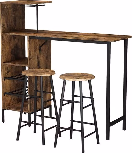 Set di tavoli da bar Vicco Fyrk con 2 sgabelli, colore Nero e Rovere, L: 121.5 cm, P: 40 cm