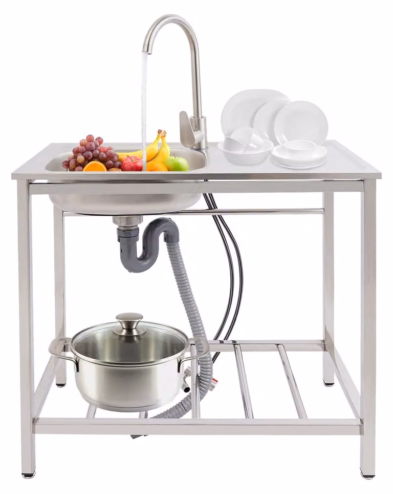 Elzusha - Lavello in acciaio inossidabile freestanding con rubinetto girevole