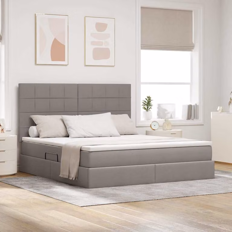 Letto con contenitore e illuminazione LED vidaXL, colore beige o grigio, L/P/H: 180 x 200 x 128 cm