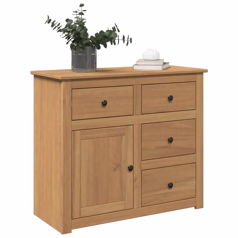 vidaXL Credenza con Cassetti Panama in Legno di Pino Massello, Stile Rustico, Marrone, L 93 x P 40 x H 80 cm