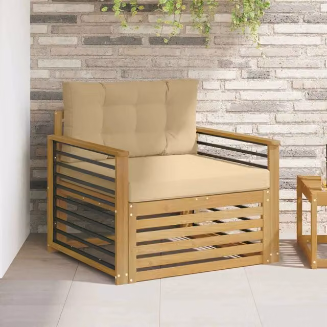 Divano da esterno moderno vidaXL in legno di acacia con cuscini bianchi e beige