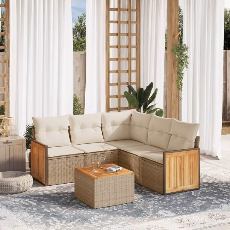 Maison Exclusive - Set da giardino 6 pezzi con cuscini in polyrattan beige