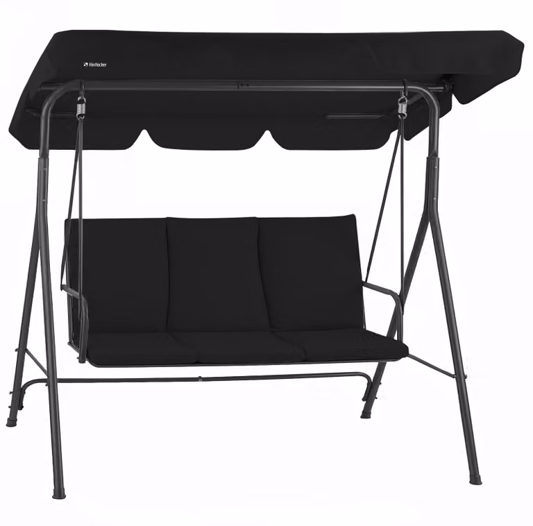 HinHocker, amaca hollywoodiana per 3 persone con tenda parasole, colore nero, capacità di carico fino a 250 kg, ideale per l'uso in giardino