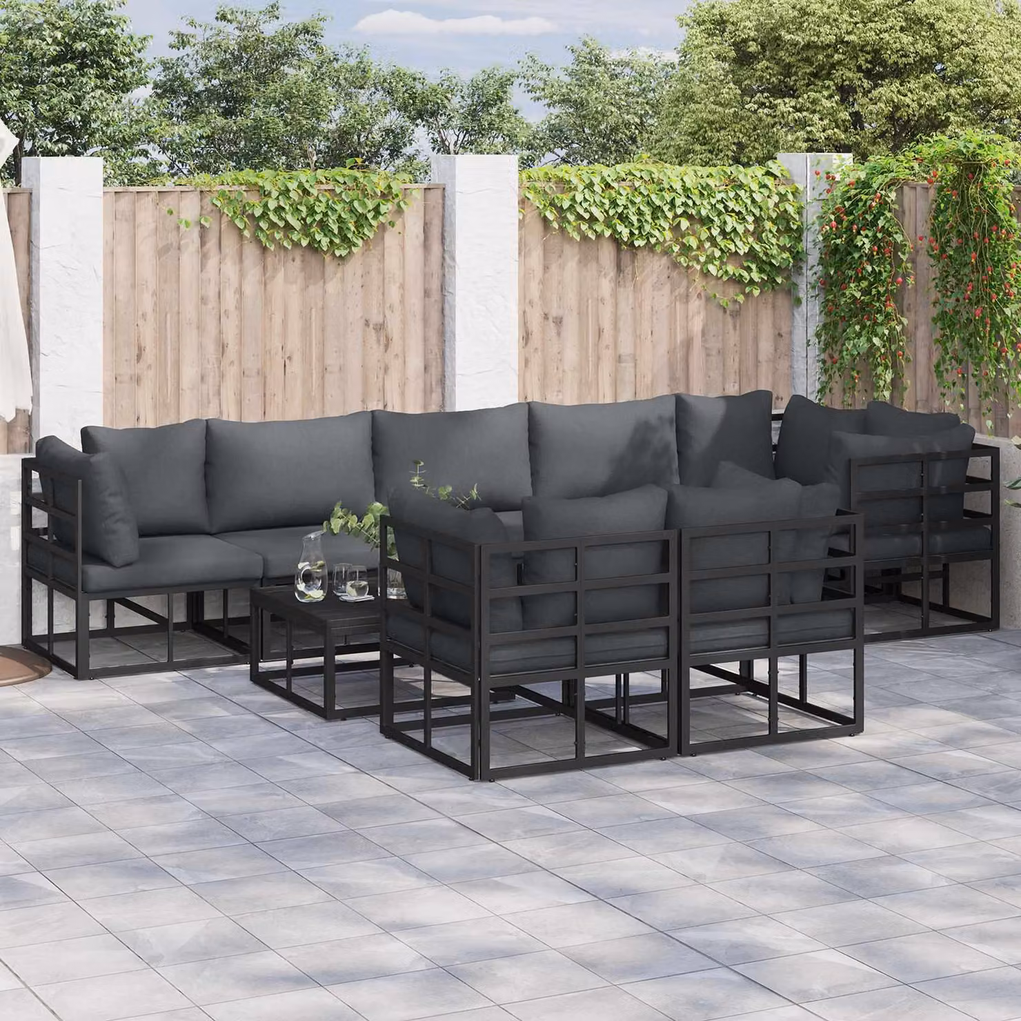 Maison Exclusive - Set di divani da giardino, 9 pezzi, colore nero, in alluminio