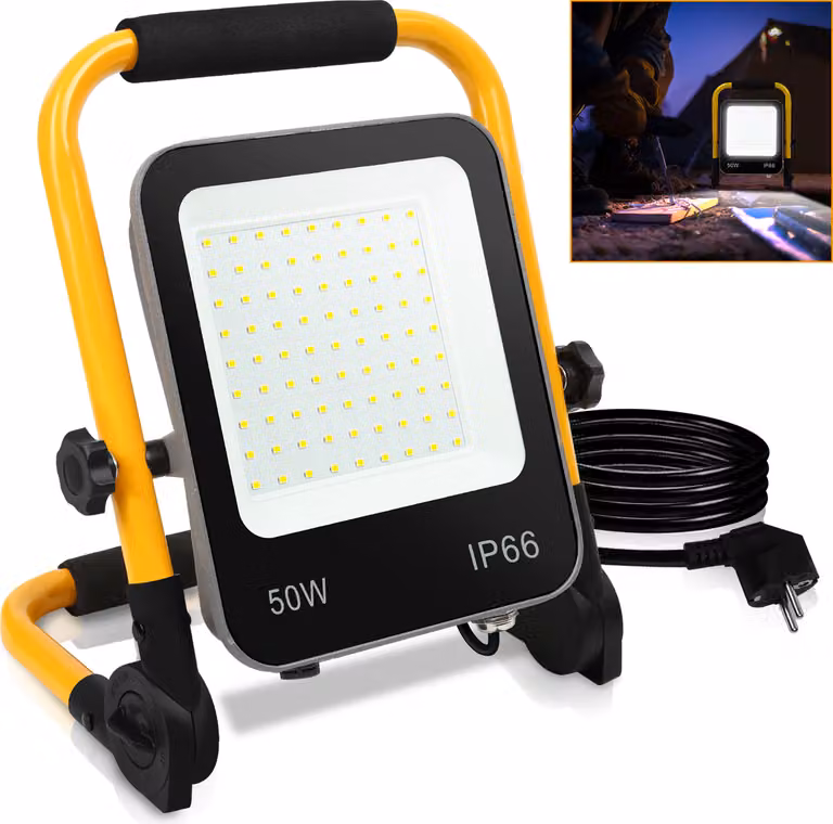Jopassy LED proiettore da costruzione 50W proiettore treppiede Proiettore LED con spina