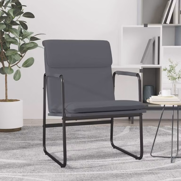Sedia Lounge vidaXL in similpelle grigia con braccioli e struttura in metallo L 55 cm, P 64 cm, H 80 cm