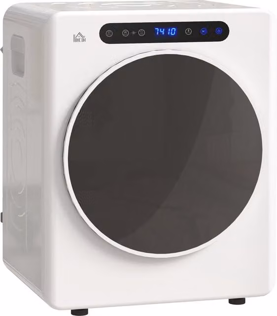 Mini Asciugatrice Elettrica HOMCOM 1000W da 3 kg con Display LED, Bianco, L: 49 cm, P: 43 cm, H: 61 cm – 1