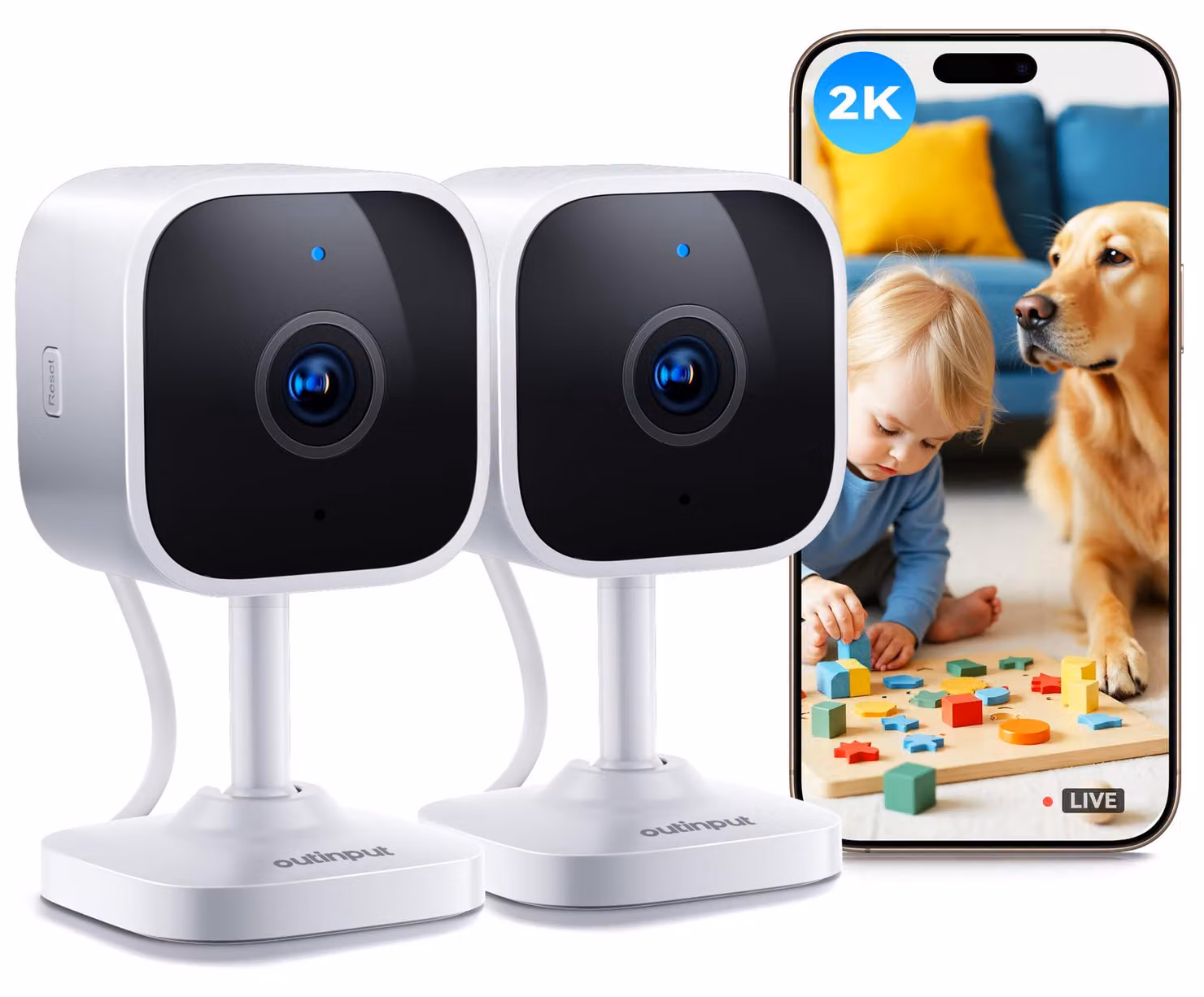 2 telecamere interne cablate con visione notturna, telecamere per cani con app, confezione da 2