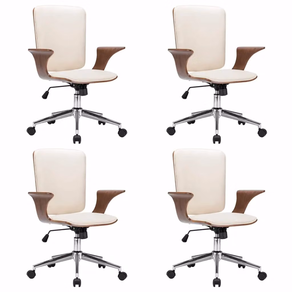 Set di 4 sedie da ufficio girevoli vidaXL in similpelle con poggiatesta, colore bianco e grigio, stile moderno per home office – 2