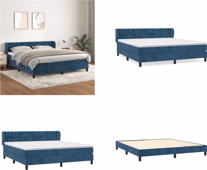 vidaXL Letto a molle con materasso blu scuro 180x200 cm in velluto - Letto a molle - Boxspringbetten - Bett - Schlafzimmermöbel
