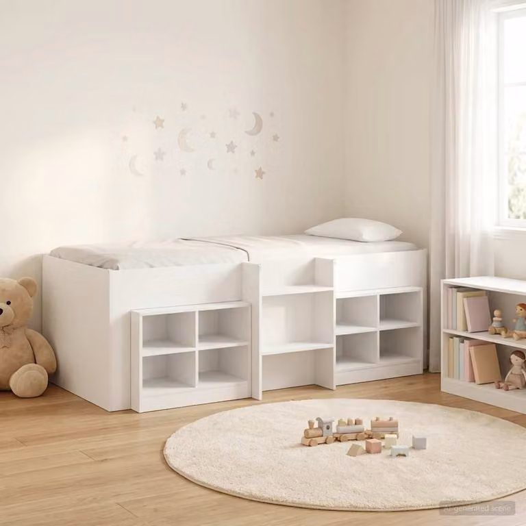 Struttura Letto Loft Singolo con Mobile e Scaffali vidaXL in Legno Bianco L: 193 cm, P: 96 cm, H: 68,5 cm