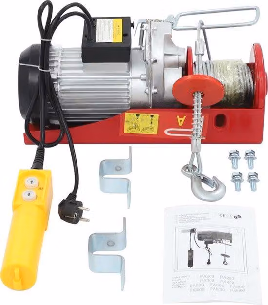Trasliera elettrica - 1300 W - Capacità di sollevamento: 400 kg - Altezza di sollevamento: 12 m - Materiali: acciaio e alluminio