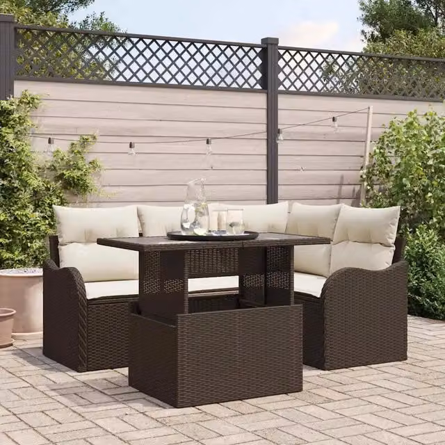 Set da pranzo per esterni 5 pz Marrone Poly Rattan 3348454