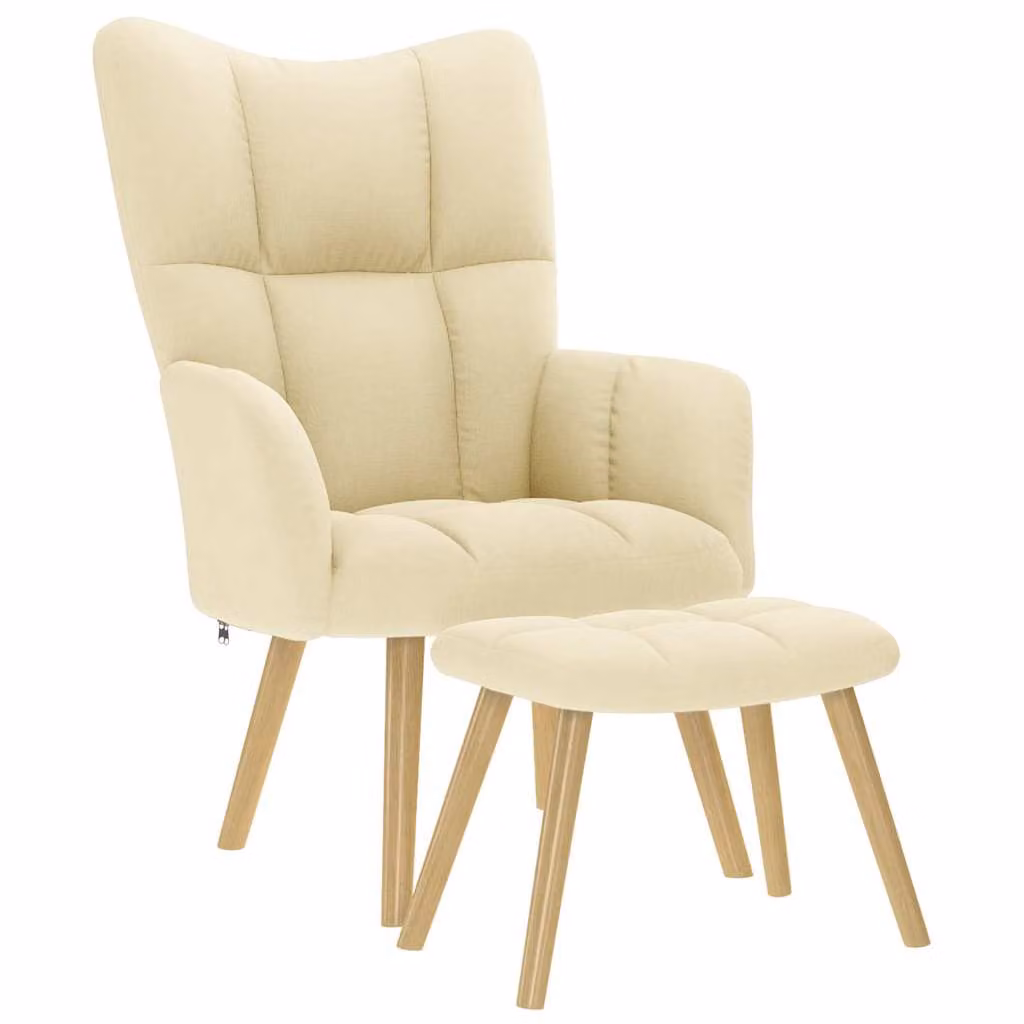 vidaXL Poltrona Relax con Poggiapiedi Beige in Tessuto e Struttura in Legno e Metallo