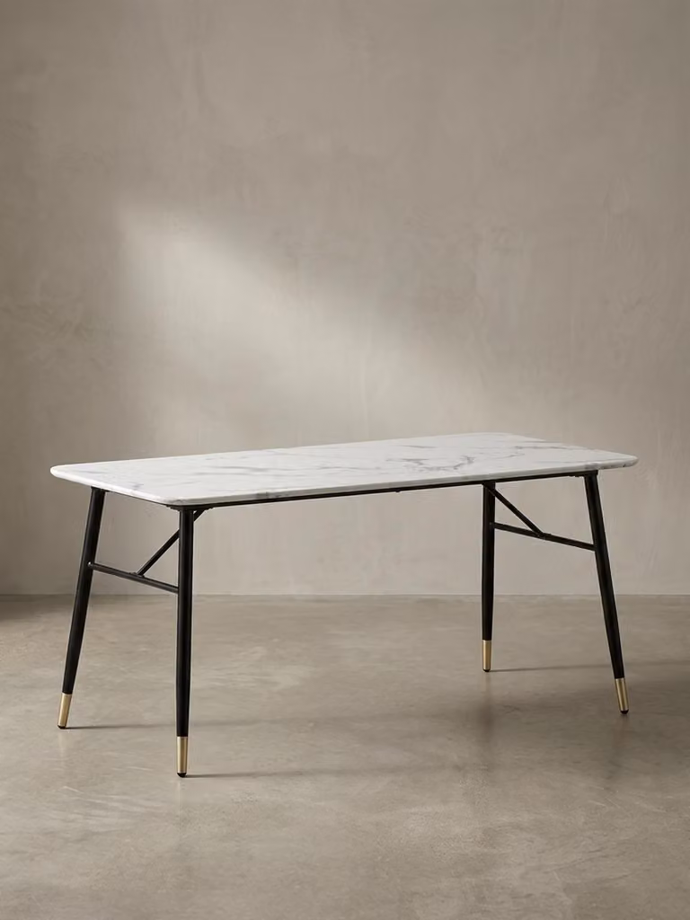 Tavolo da pranzo 180x90x76 cm Tavolo da pranzo bianco effetto marmo Moderno, Tavolo da cucina grande, Tavolo da pranzo rettangolare, Tavolo da pranzo con gambe in metallo