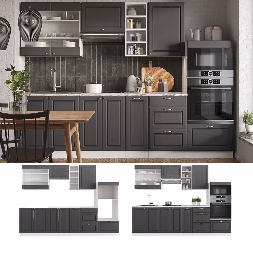 Cucina componibile moderna Fame-Line Vicco, colore Antracite, Oro, Bianco e Rovere, L: 280 cm – 2
