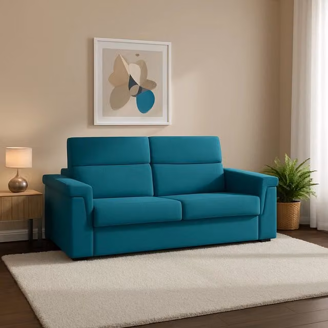 Divano Letto 2 Posti Biscossi DMORA con Rivestimento Sfoderabile e Contenitore, Blu, L: 205 cm x P: 95 cm – 1