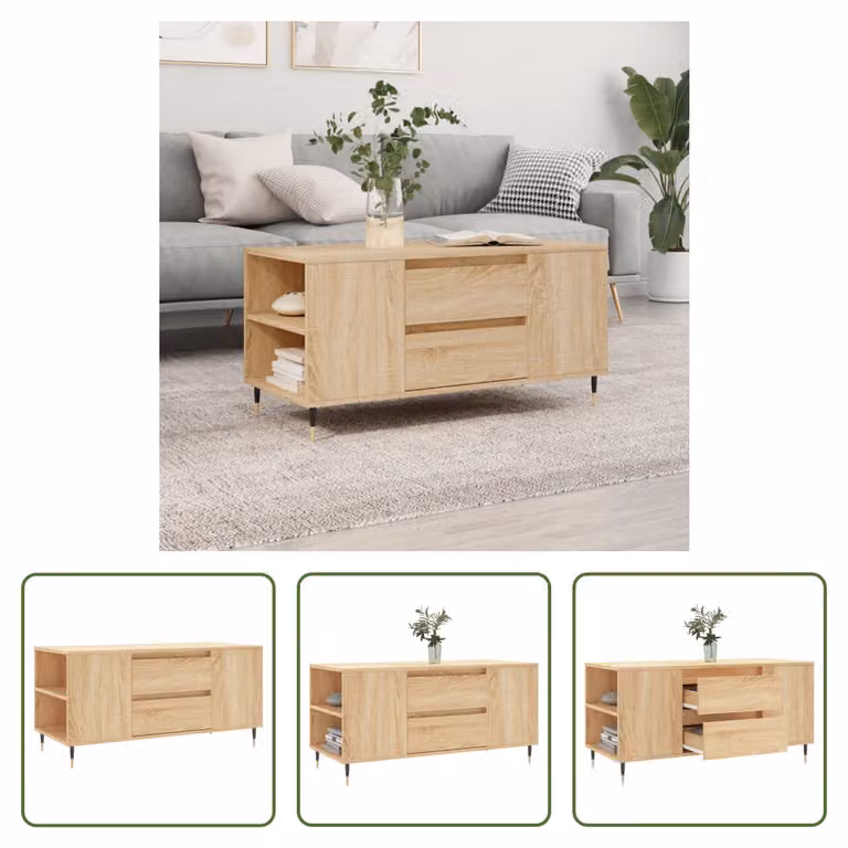 The Living Store tavolino in rovere Sonoma 102x44,5x50 cm materiale a base di legno