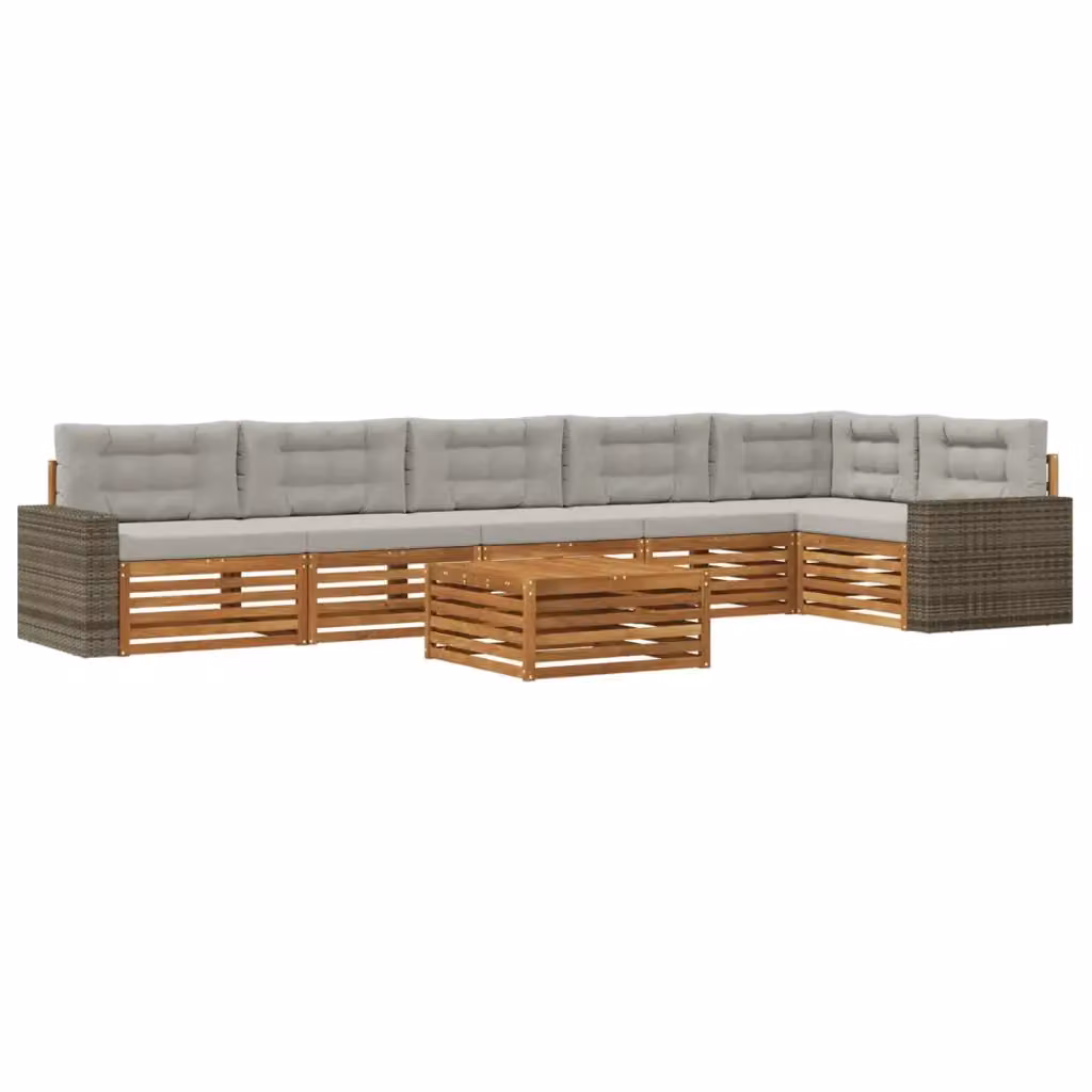 Set di divani da esterno vidaXL a forma di L composto da 7 pezzi in legno di acacia con cuscini inclusi, colore beige e grigio – 2