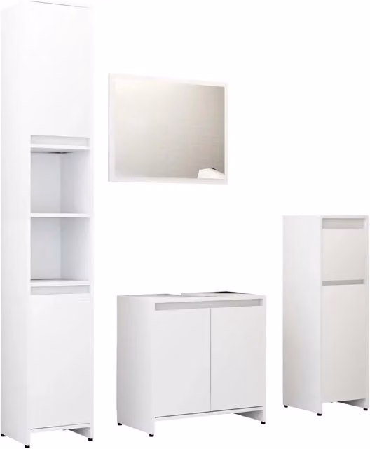 Set Mobili da Bagno | Armadio da bagno 4 pz Bianco in Truciolato