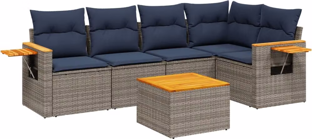 Set Divani da Giardino 6 pz con Cuscini Grigio in Polyrattan