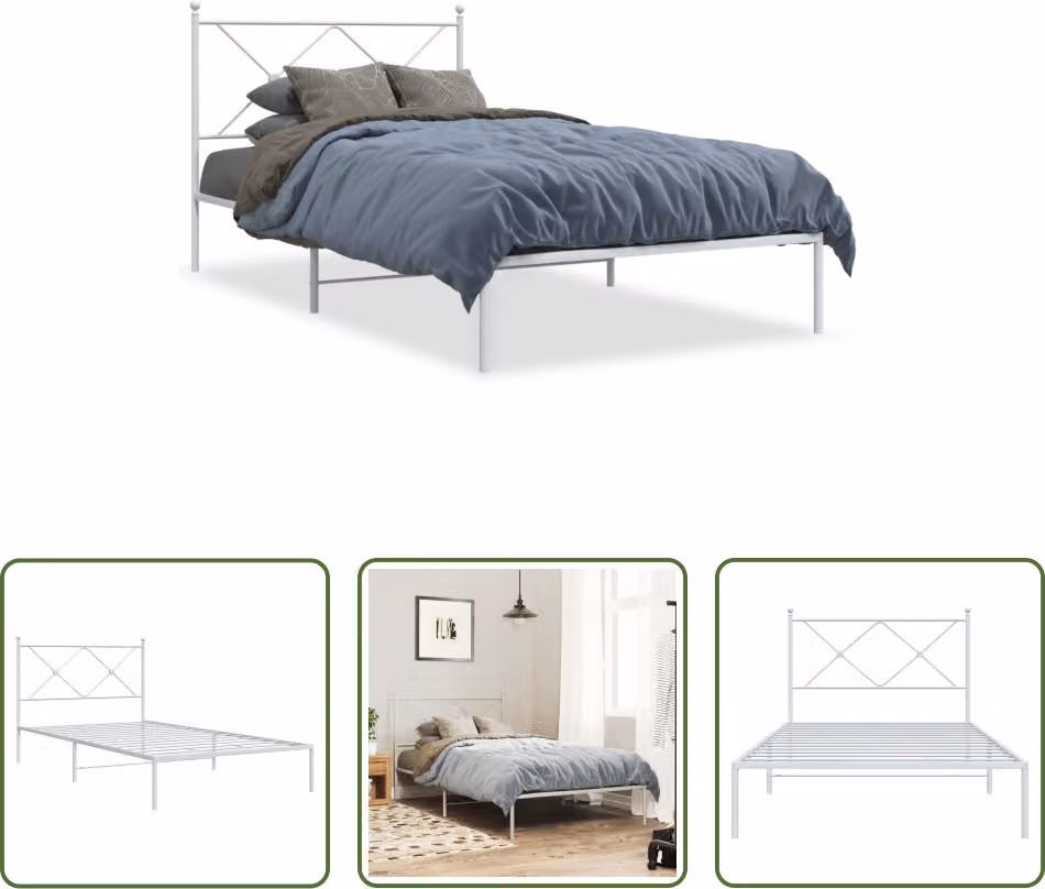 The Living Store Struttura letto con testiera in metallo bianco 100x190 cm