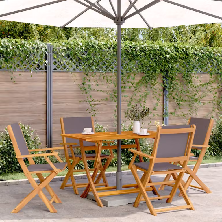 Set di 4 sedie pieghevoli da giardino vidaXL in legno di acacia oliato e tessuto antracite resistente ai raggi UV