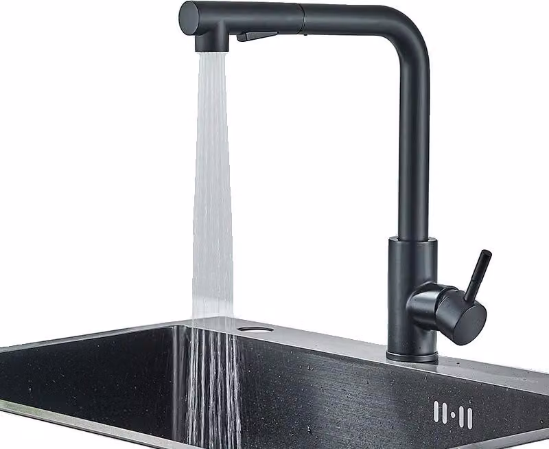 Rubinetto da cucina, doccetta estraibile, acqua calda e fredda, nero