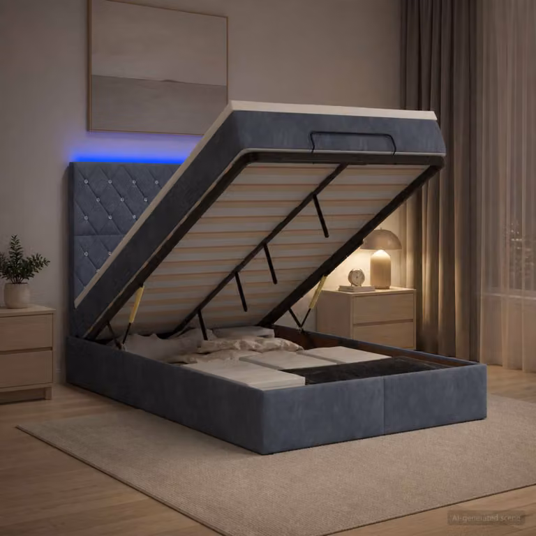 Letto Ottomano con Materasso e Illuminazione LED vidaXL, Grigio e Bianco, L/P/H: 120 x 200 x 88 cm