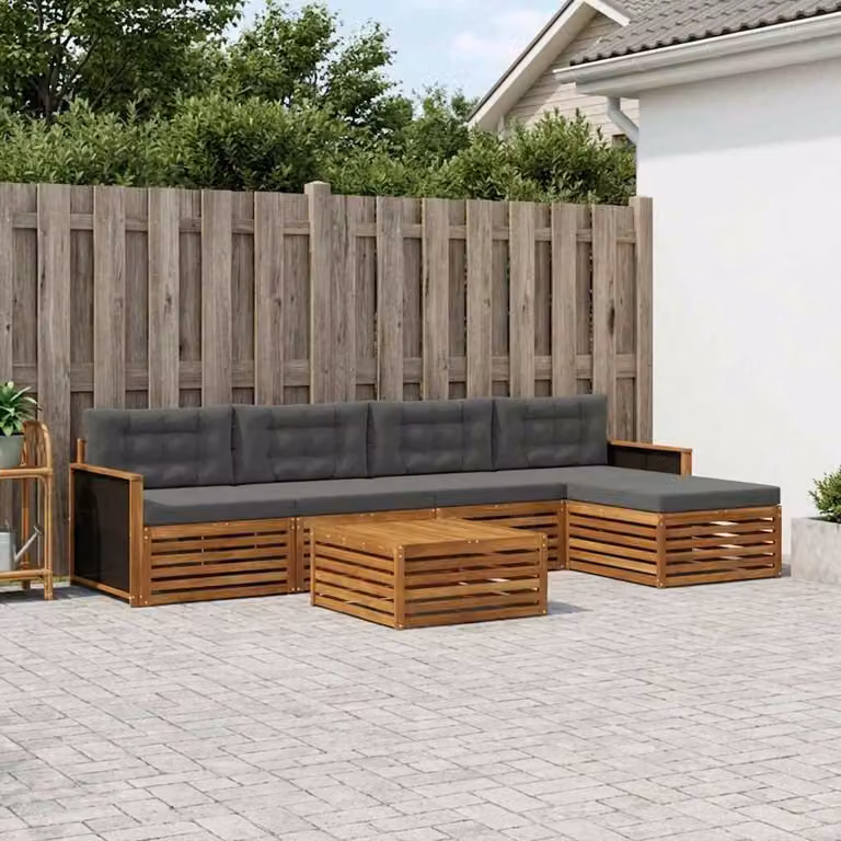 Set di divani da esterno vidaXL 6 pz in legno di acacia e poliestere, colore naturale e antracite