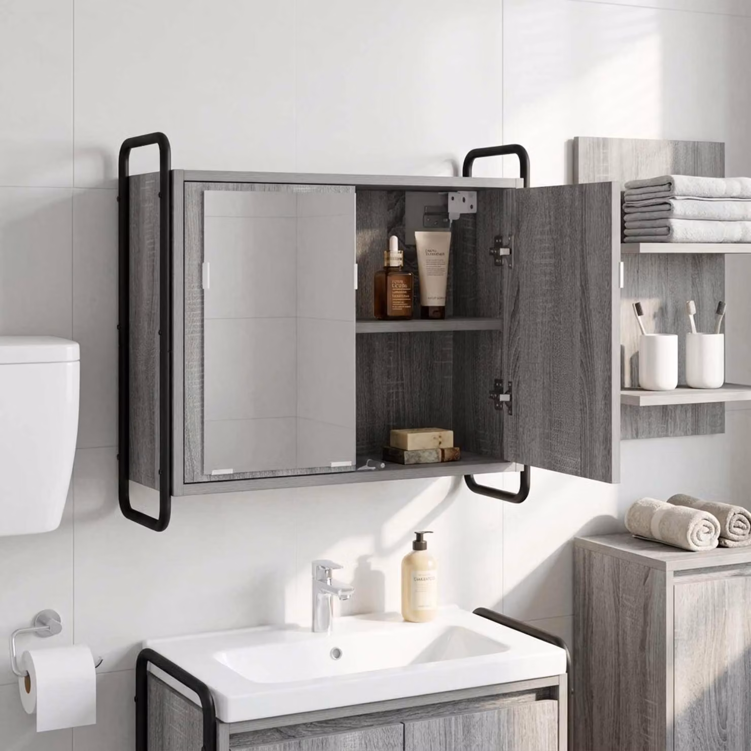 vidaXL Mobile da Bagno Appeso Sonoma grigio 64 x 20 x 56,5 cm