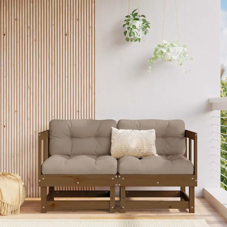 Set di 2 Divani Angolari da Giardino vidaXL in Legno Massello di Pino, Colore Ambra e Beige