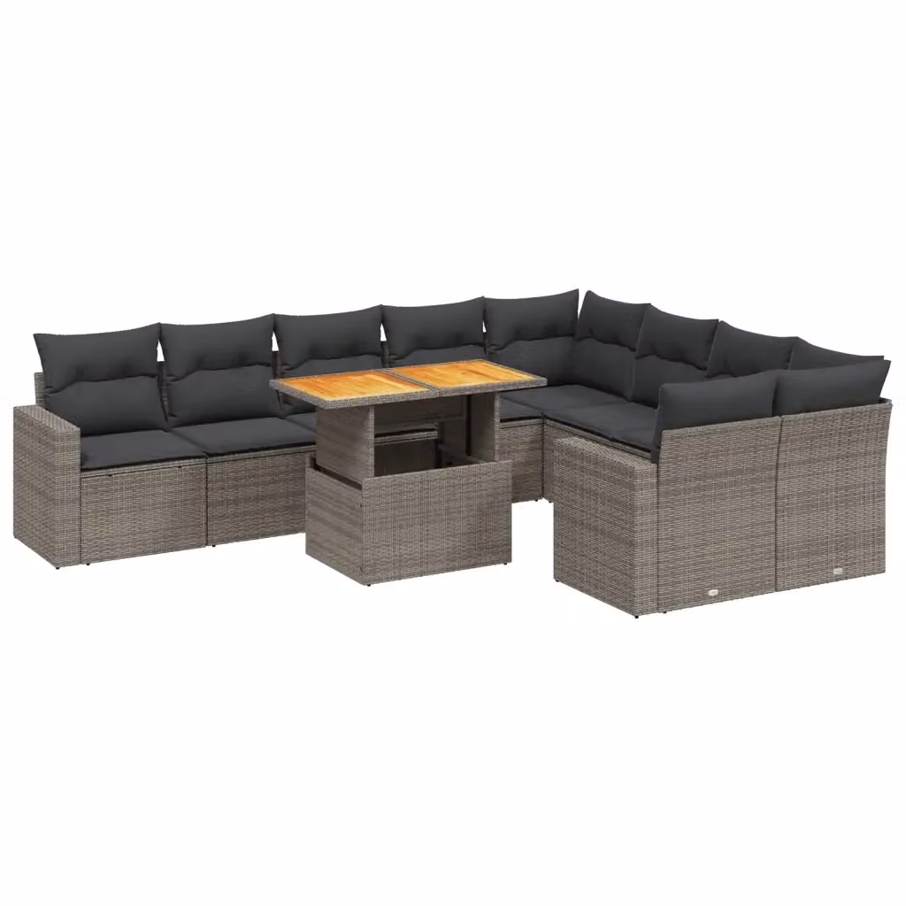 Set Divano da Giardino vidaXL 10 pz a Forma a L in Polyrattan Grigio con Cuscini e Tavolino – 2