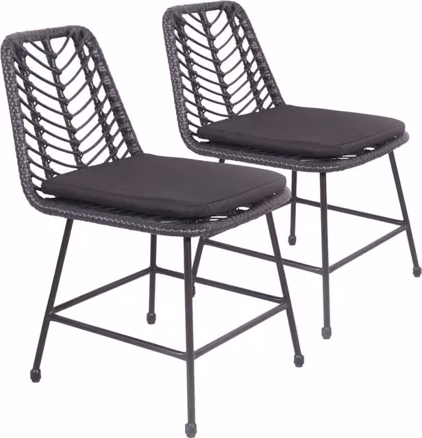 Set di 2 sedie da giardino OKA in rattan sintetico nero con cuscini in tessuto e struttura in metallo – 1