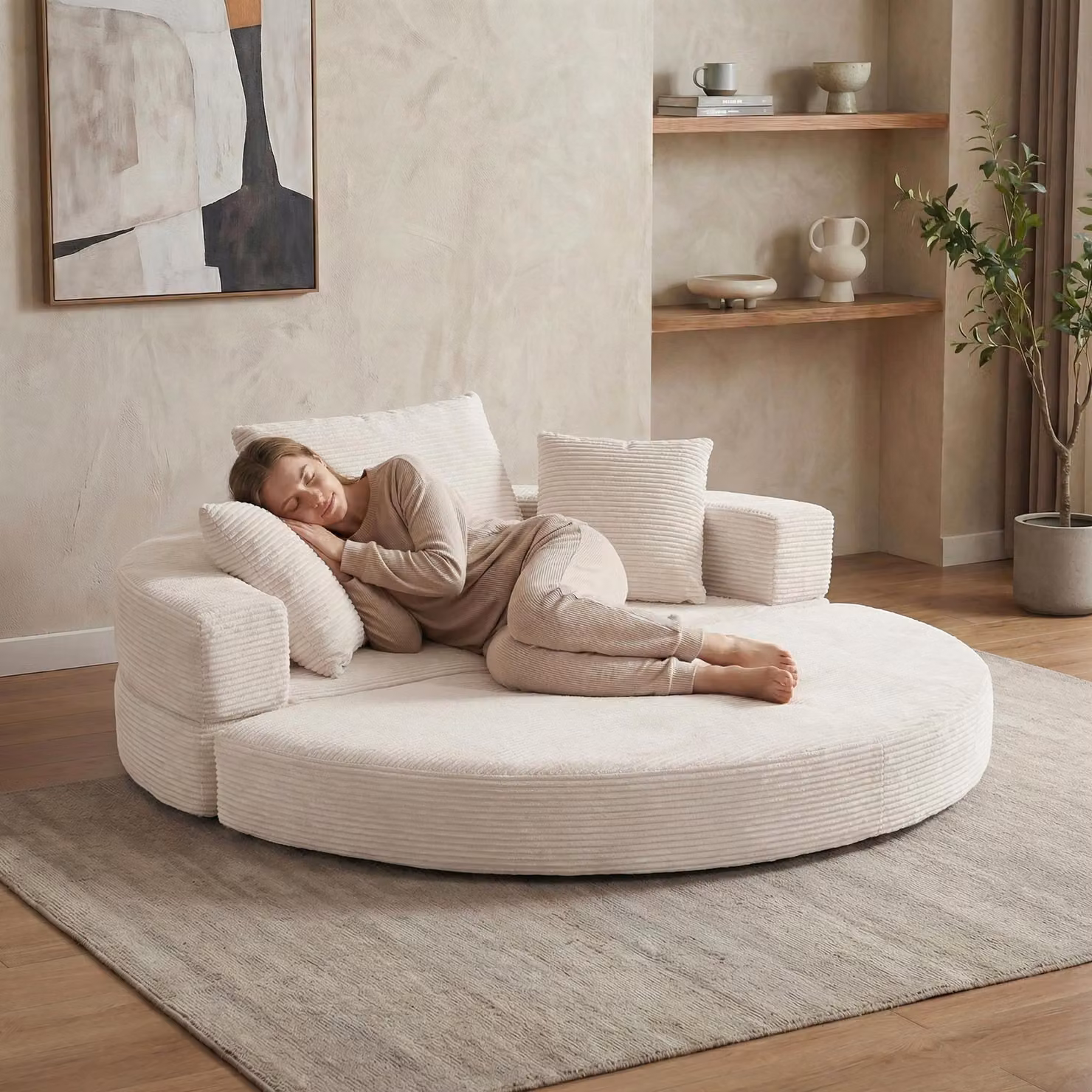 LVHOM Divano letto modulare, divano letto pieghevole a 2 posti in velluto a coste, divano letto per ospiti e spazi ridotti, divano letto senza montaggio, beige