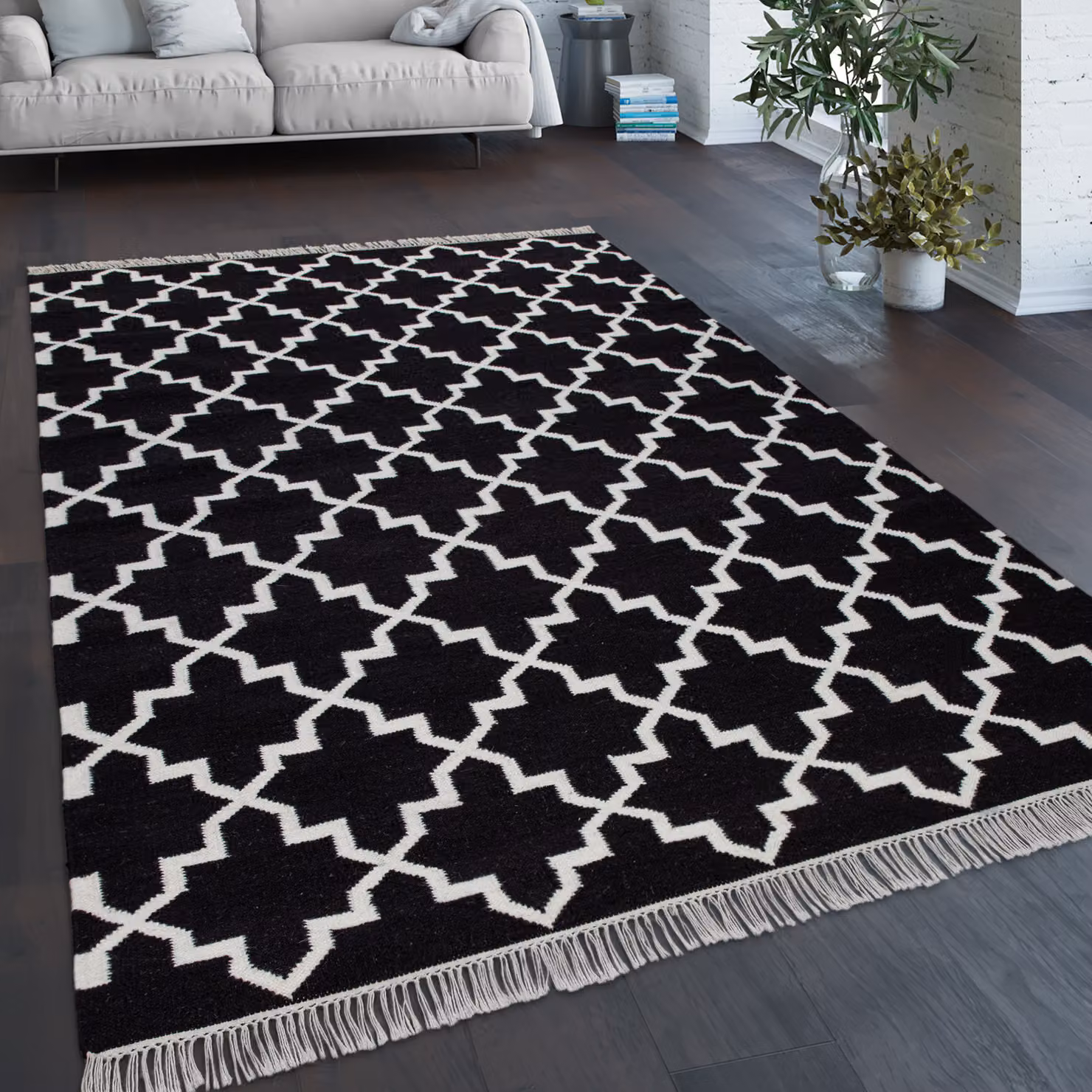 Tappeto Kenolia in lana e cotone nero e bianco stile marocchino L: 140 cm, P: 200 cm – 3