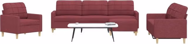 Set di Divani 4 pz con Poggiapiedi Rosso Vino in Tessuto 3278301